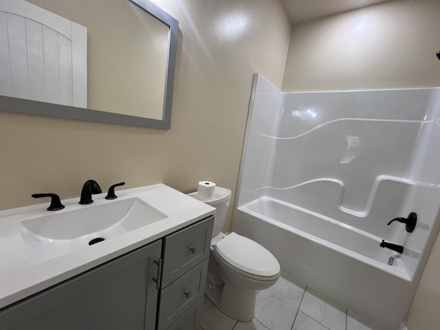 full bathroom with shower / bath combination, toilet, tile flooring, and vanity