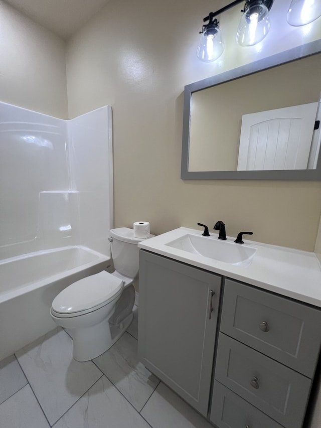 full bathroom featuring tile floors, vanity, toilet, and bathing tub / shower combination