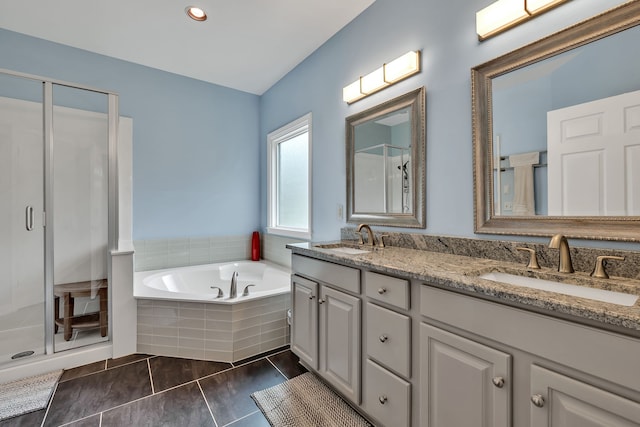 808 Seven Points Cv, Hermitage, TN 37076 - bathroom with tile floors, double sink vanity, and plus walk in shower
