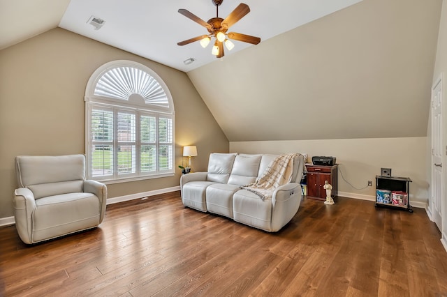 808 Seven Points Cv, Hermitage, TN 37076 - living room featuring lofted ceiling, ceiling fan, and hardwood / wood-style floors