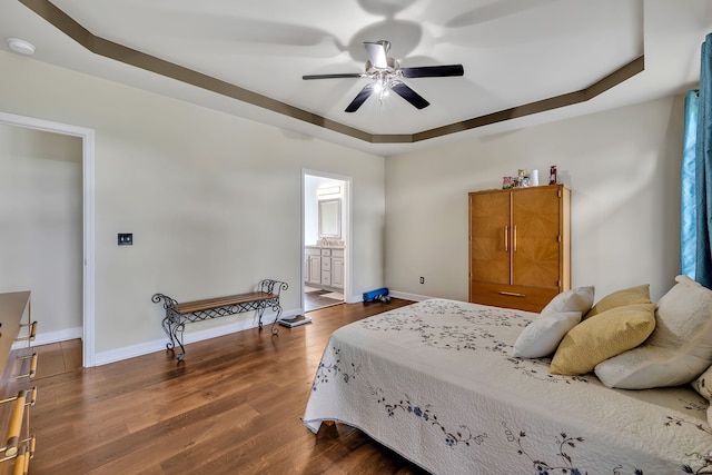 808 Seven Points Cv, Hermitage, TN 37076 - bedroom with dark hardwood / wood-style floors, ceiling fan, a tray ceiling, and ensuite bathroom