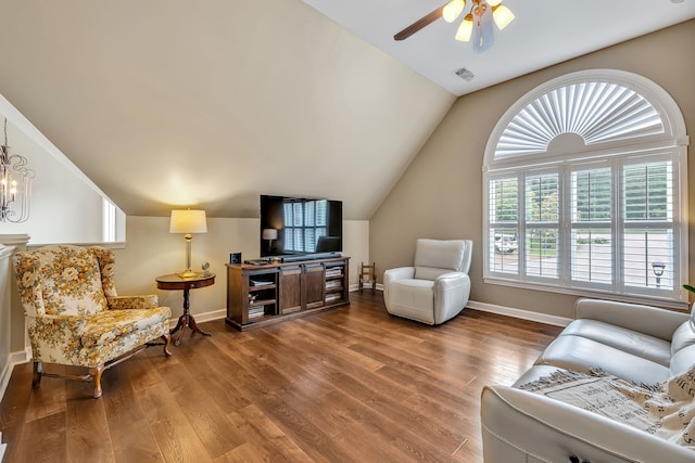 808 Seven Points Cv, Hermitage, TN 37076 - living room featuring ceiling fan, lofted ceiling, and hardwood / wood-style flooring