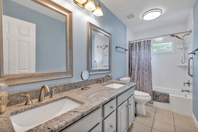 808 Seven Points Cv, Hermitage, TN 37076 - full bathroom with shower / bathtub combination with curtain, dual vanity, tile flooring, and toilet