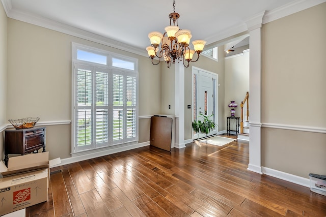 808 Seven Points Cv, Hermitage, TN 37076 - spare room with a notable chandelier, dark hardwood / wood-style floors, and crown molding
