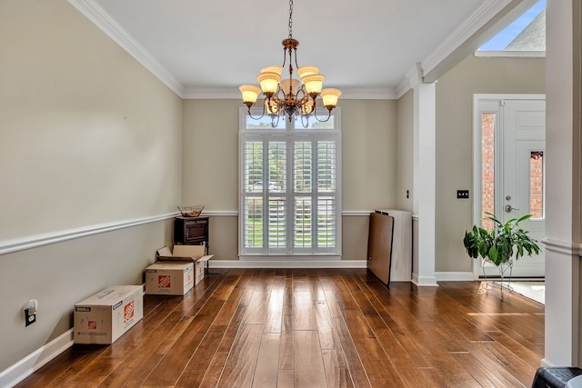 808 Seven Points Cv, Hermitage, TN 37076 - interior space with dark wood-type flooring, ornamental molding, and a chandelier