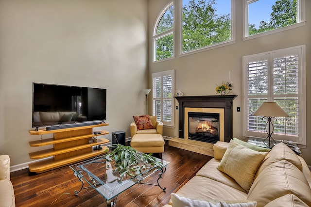 808 Seven Points Cv, Hermitage, TN 37076 - living room with a high end fireplace, a towering ceiling, and hardwood / wood-style flooring