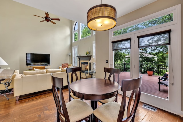 808 Seven Points Cv, Hermitage, TN 37076 - dining room with hardwood / wood-style floors, a high ceiling, and ceiling fan