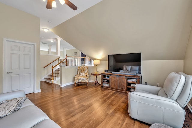 808 Seven Points Cv, Hermitage, TN 37076 - living room with lofted ceiling, wood-type flooring, and ceiling fan