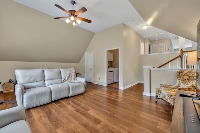 808 Seven Points Cv, Hermitage, TN 37076 - living room featuring ceiling fan, vaulted ceiling, and hardwood / wood-style flooring