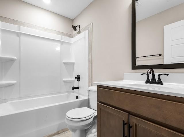 full bathroom with vanity, toilet, and shower / bathing tub combination