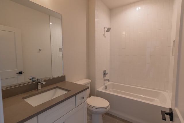 full bathroom with tile patterned flooring, vanity, shower / bathtub combination, and toilet