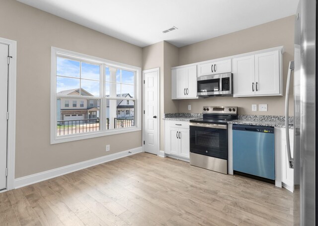 kitchen featuring appliances with stainless steel finishes, white cabinetry, and a healthy amount of sunlight