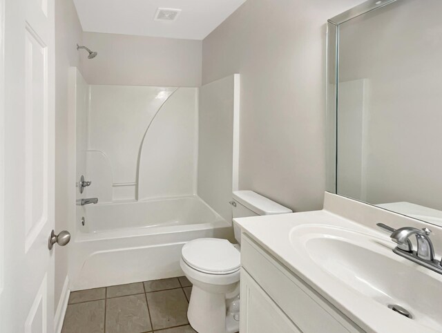 full bathroom with vanity, shower / tub combination, tile patterned floors, and toilet