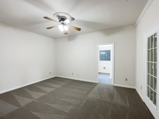 824 N Woodstone Ln, Nashville, TN 37211 - unfurnished room featuring dark colored carpet, a ceiling fan, crown molding, and baseboards