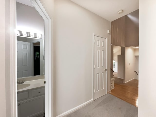 824 N Woodstone Ln, Nashville, TN 37211 - corridor with light carpet, a sink, and baseboards