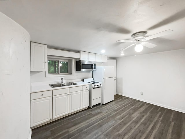 824 N Woodstone Ln, Nashville, TN 37211 - kitchen featuring white appliances, a sink, white cabinets, dark wood finished floors, and light countertops
