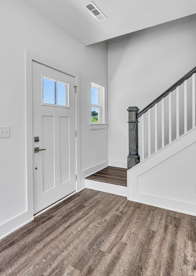 entrance foyer with dark wood-type flooring