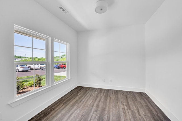 spare room featuring dark wood-type flooring