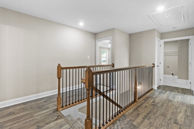 corridor with dark hardwood / wood-style flooring