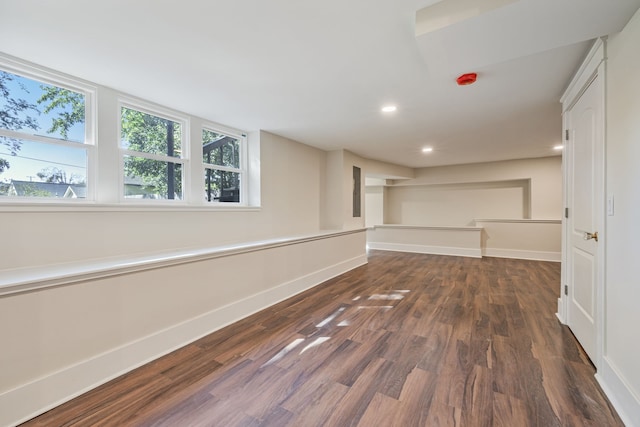 interior space with dark wood-type flooring