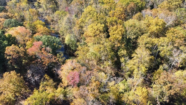 drone / aerial view featuring a view of trees