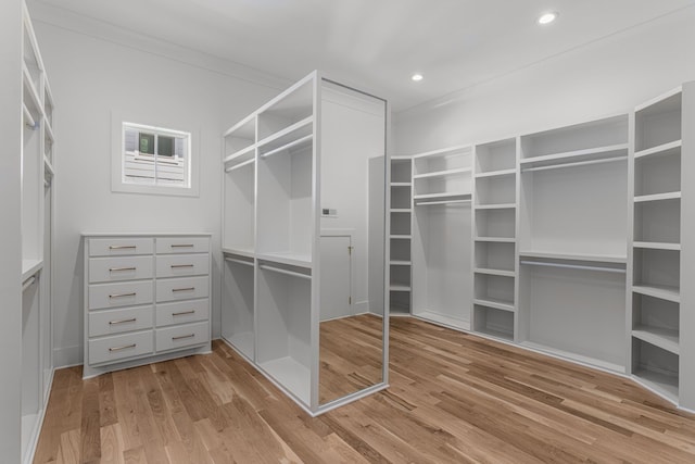 walk in closet featuring light hardwood / wood-style flooring