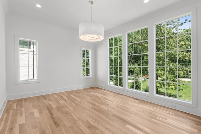 spare room with a healthy amount of sunlight and light hardwood / wood-style floors