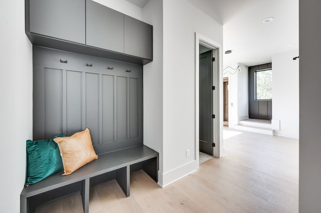 mudroom featuring light hardwood / wood-style flooring