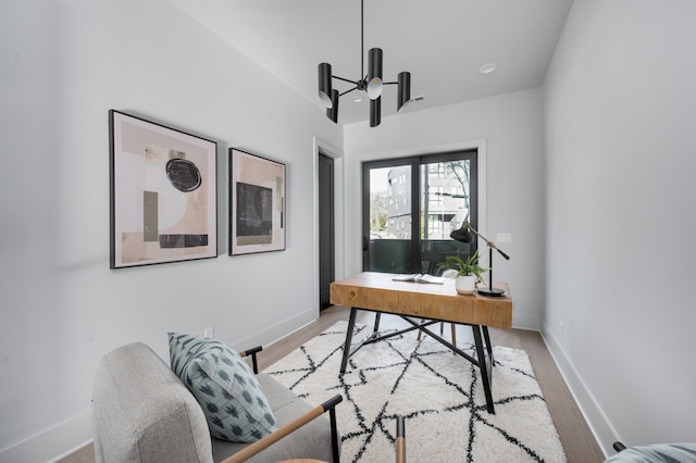 office area with wood-type flooring