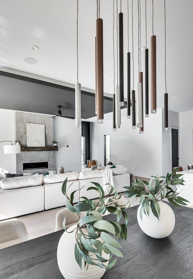 interior space with hardwood / wood-style floors and a fireplace