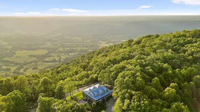 drone / aerial view featuring a view of trees