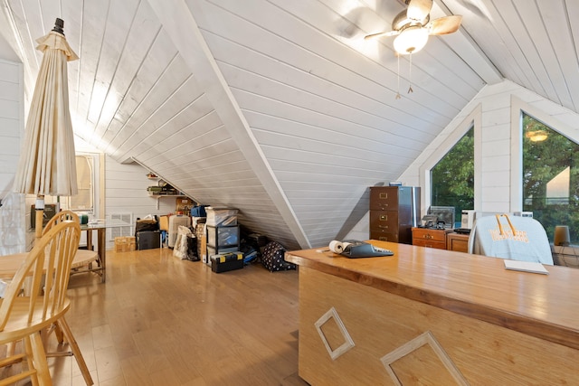 additional living space featuring visible vents, vaulted ceiling, wooden walls, wood finished floors, and wooden ceiling