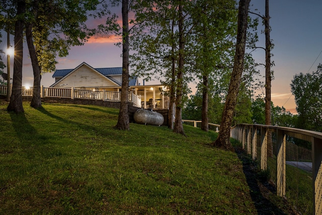 view of yard featuring a wooden deck