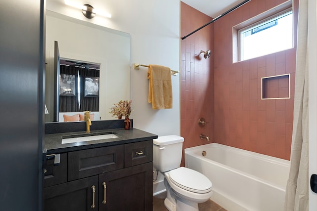 full bathroom with tile patterned floors, vanity, toilet, and shower / bath combo