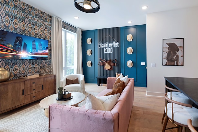 living room with light hardwood / wood-style floors