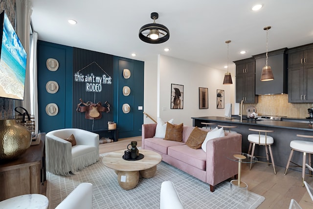 living room featuring light hardwood / wood-style flooring