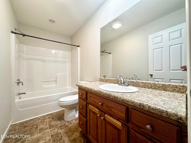 full bathroom featuring vanity, bathtub / shower combination, tile patterned flooring, and toilet