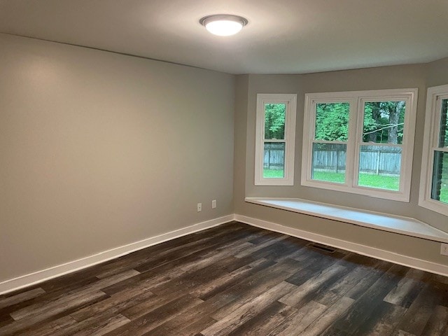 spare room with dark wood-type flooring