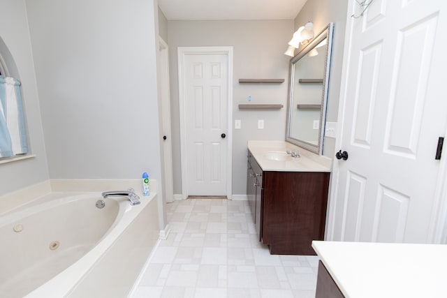 bathroom with tile floors, a washtub, and oversized vanity