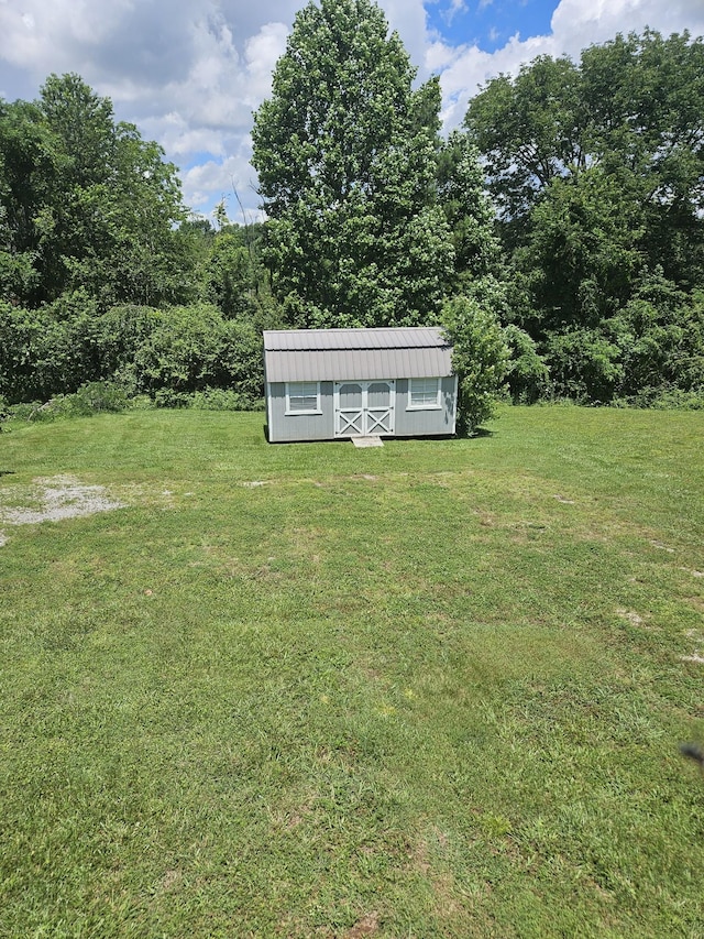 view of yard with an outbuilding