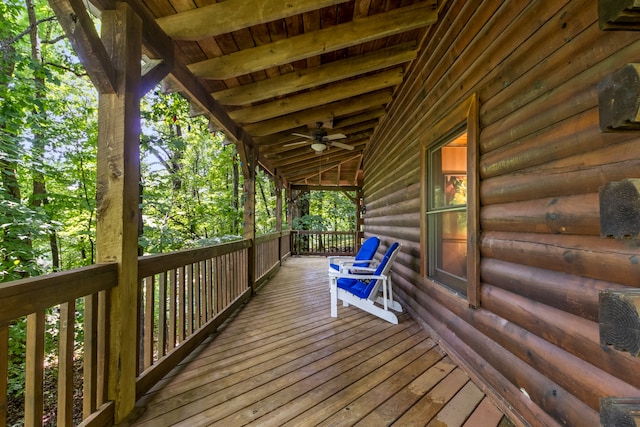 wooden deck with ceiling fan