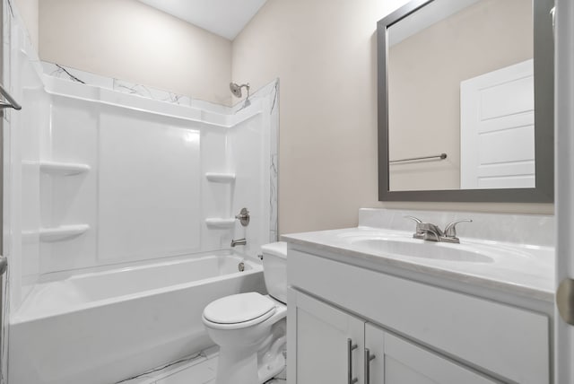 full bathroom with vanity, toilet, and bathing tub / shower combination