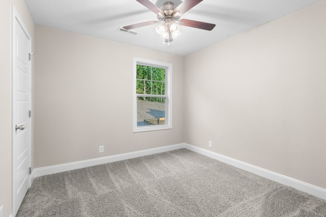 unfurnished bedroom with ceiling fan and carpet