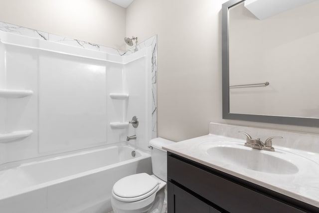 full bathroom featuring tub / shower combination, toilet, and vanity