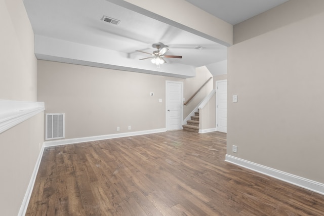 interior space with ceiling fan and wood-type flooring