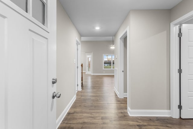 corridor with dark wood-type flooring