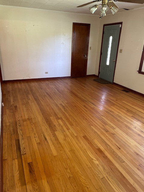 interior space featuring ceiling fan and light wood-type flooring