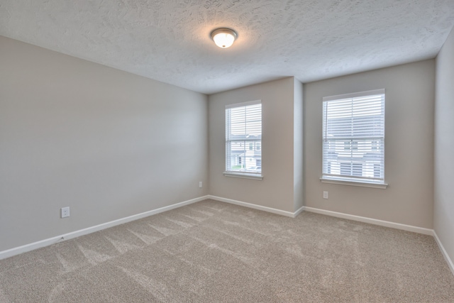 spare room with a textured ceiling and carpet