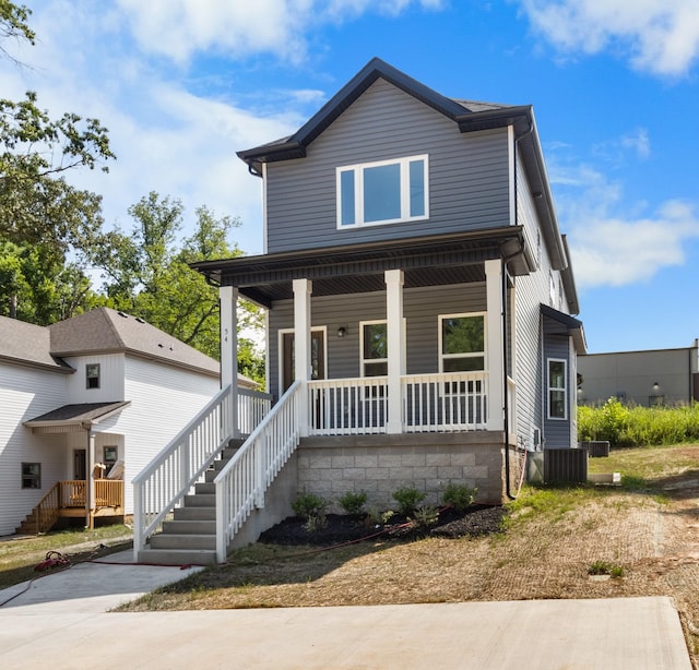 view of front of home featuring a porch and central AC unit