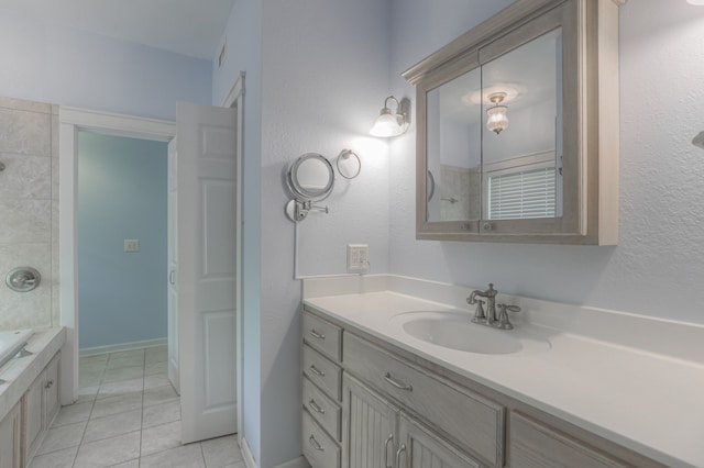 bathroom with tile flooring and vanity